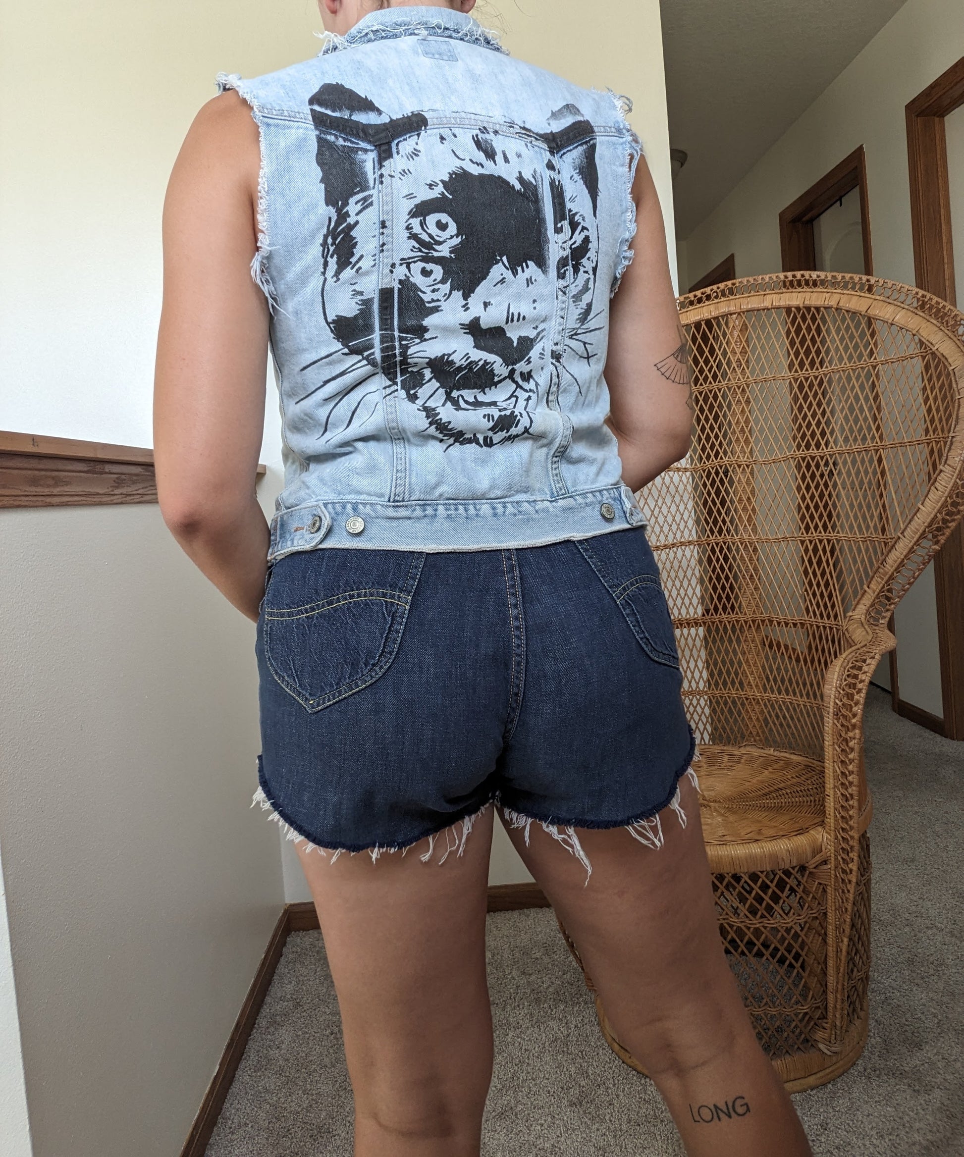1990s distressed painted denim vest Vest Rad Bonnie's Vintage