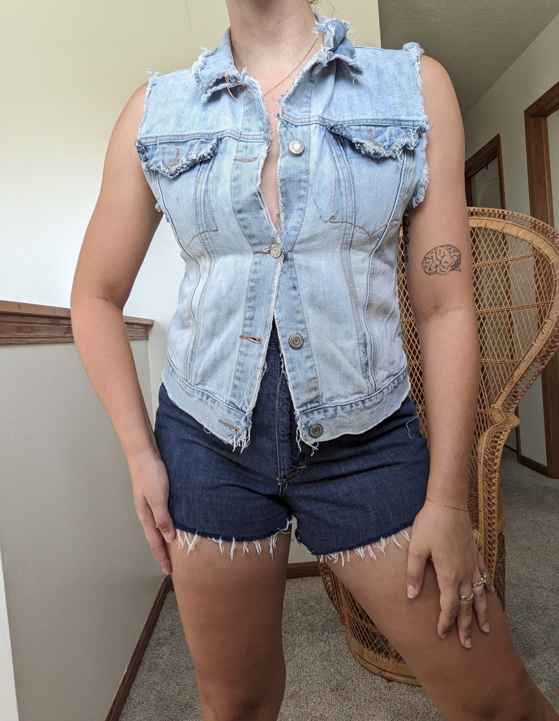 1990s distressed painted denim vest Vest Rad Bonnie's Vintage