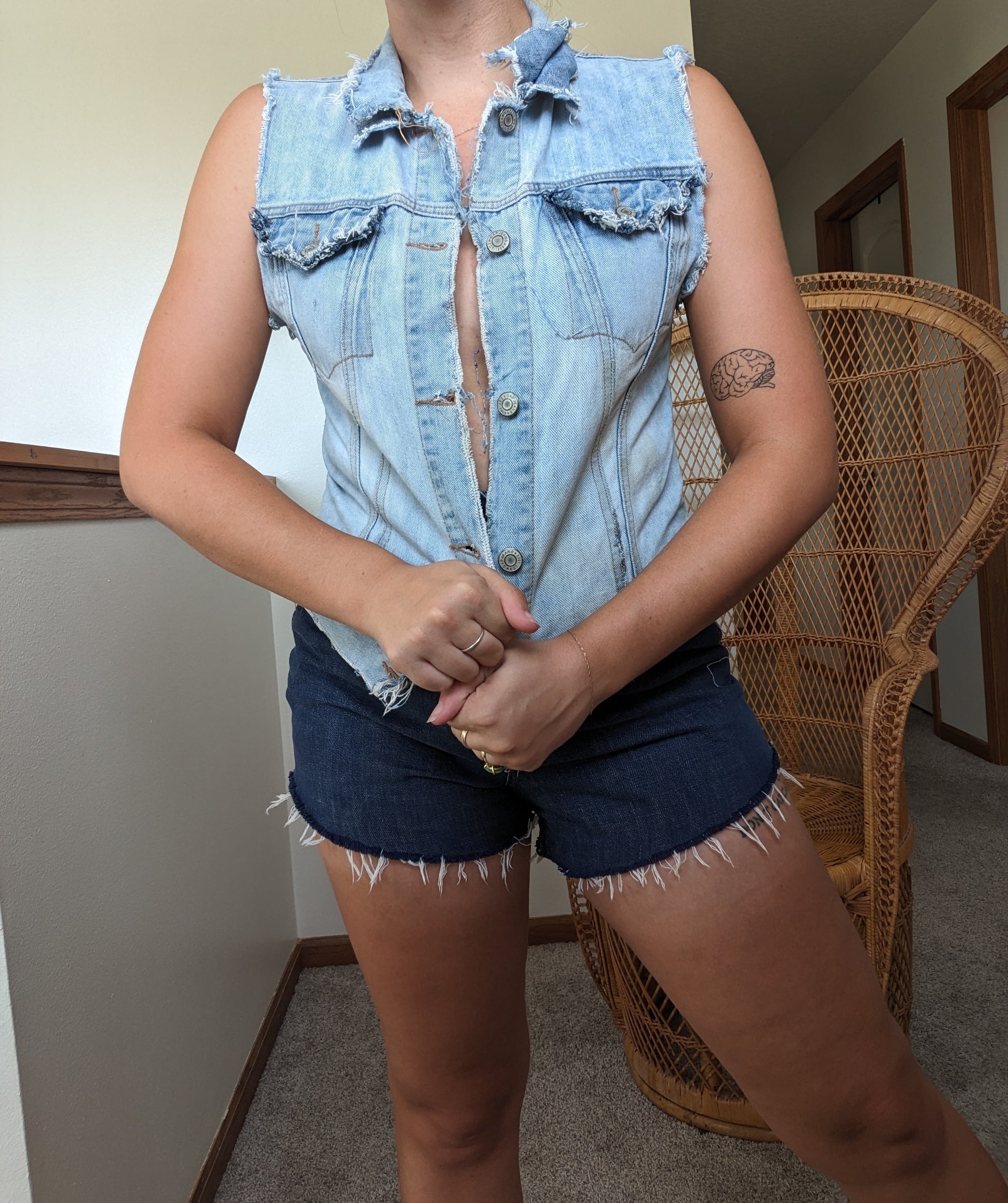 1990s distressed painted denim vest Vest Rad Bonnie's Vintage