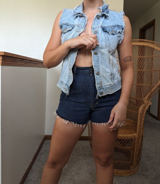 1990s distressed painted denim vest Vest Rad Bonnie's Vintage