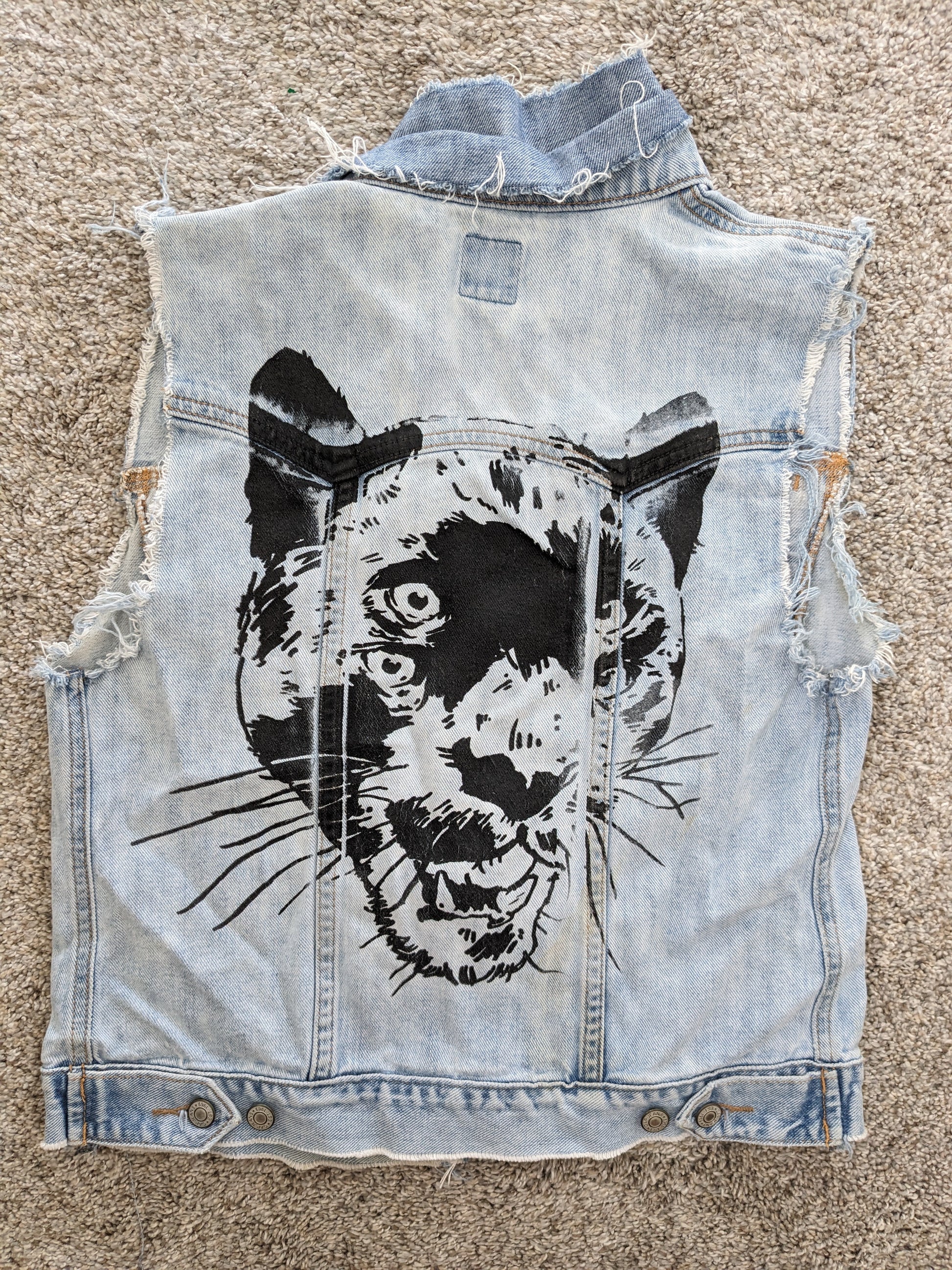 1990s distressed painted denim vest Vest Rad Bonnie's Vintage
