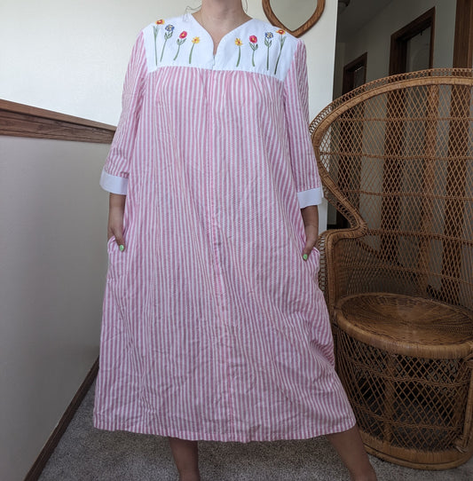 1990s pink striped embroidered night dress Pajamas Rad Bonnie's Vintage