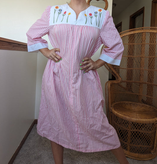 1990s pink striped embroidered night dress Pajamas Rad Bonnie's Vintage