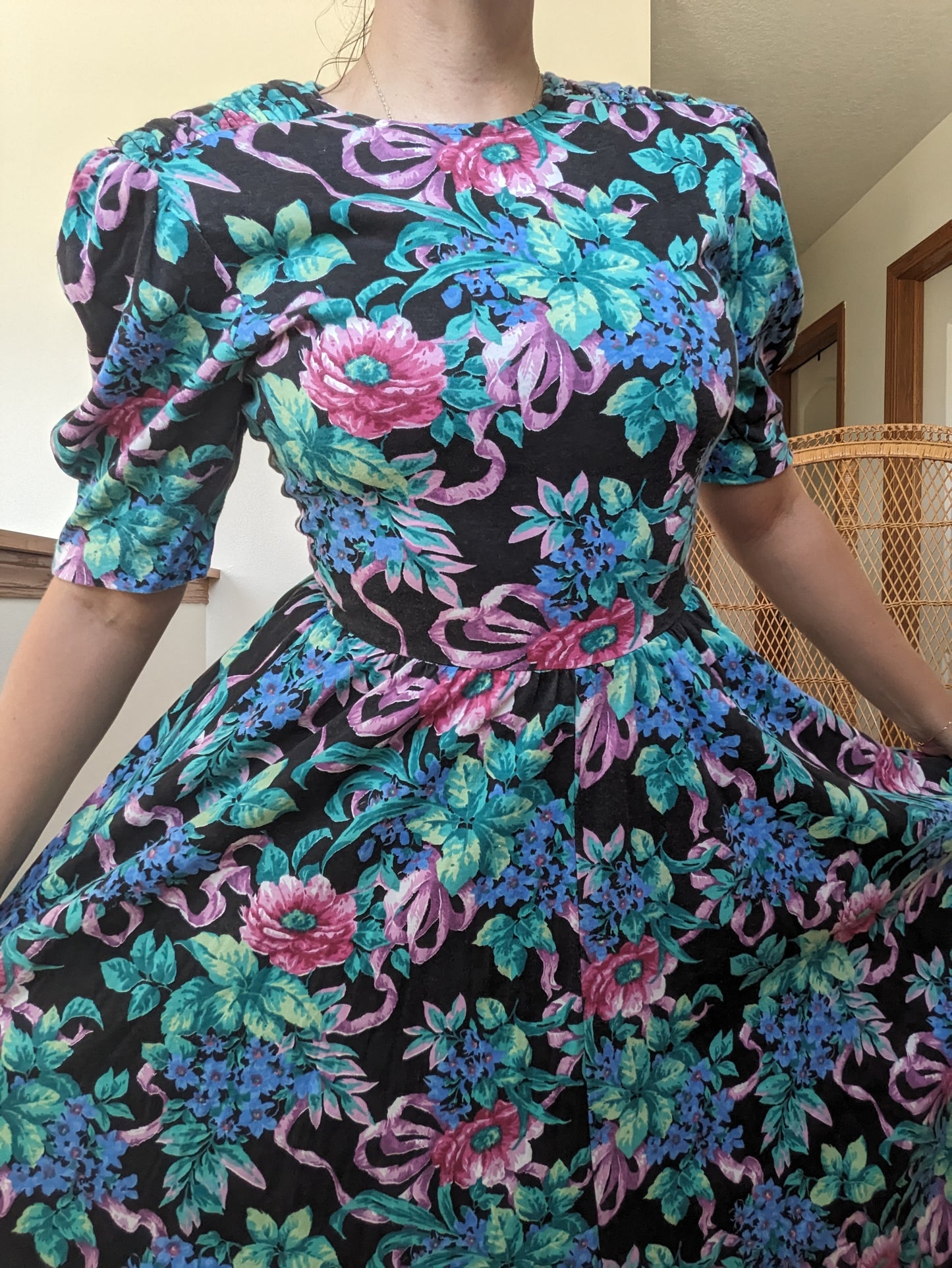 1980s floral puff sleeve dress Dress Rad Bonnie's Vintage