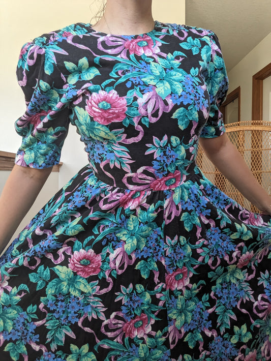 1980s floral puff sleeve dress Dress Rad Bonnie's Vintage