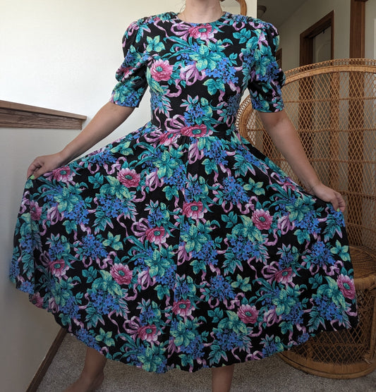 1980s floral puff sleeve dress Dress Rad Bonnie's Vintage