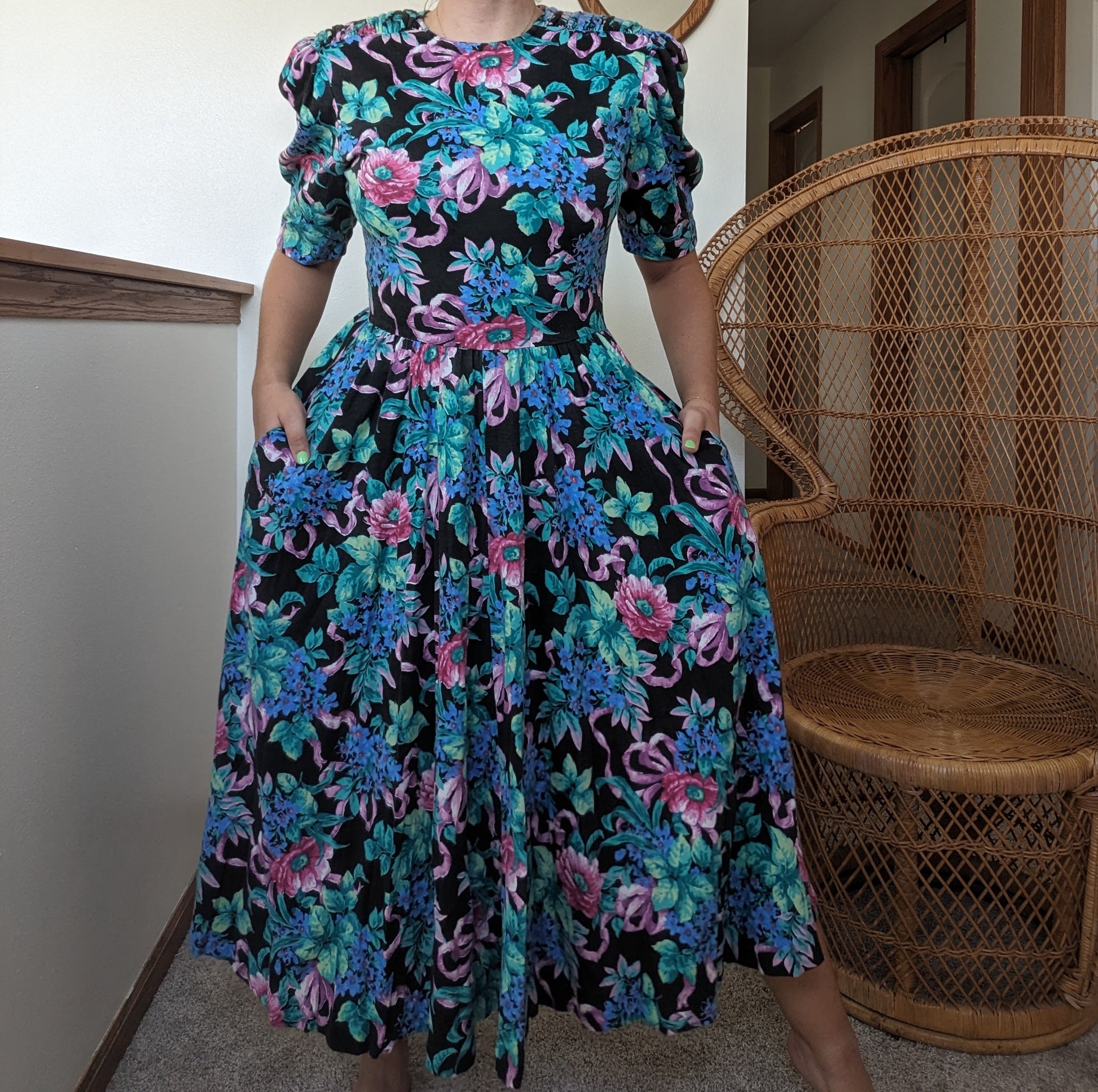 1980s floral puff sleeve dress Dress Rad Bonnie's Vintage