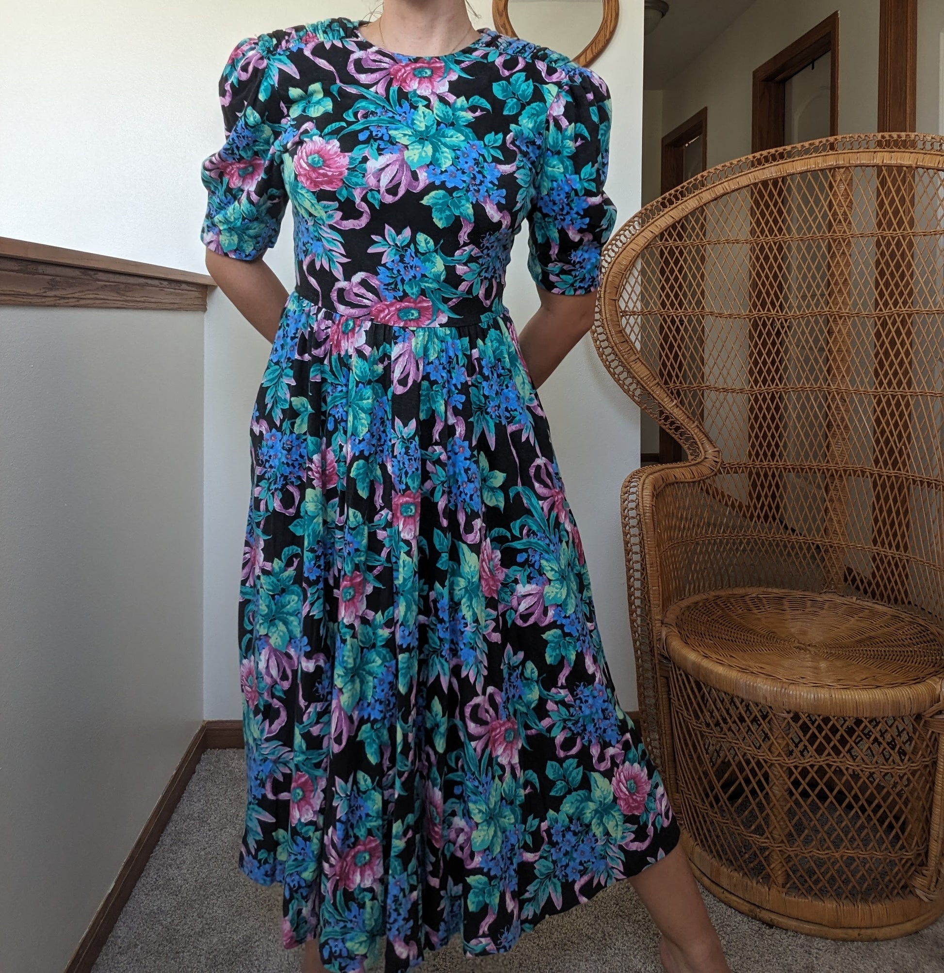 1980s floral puff sleeve dress Dress Rad Bonnie's Vintage