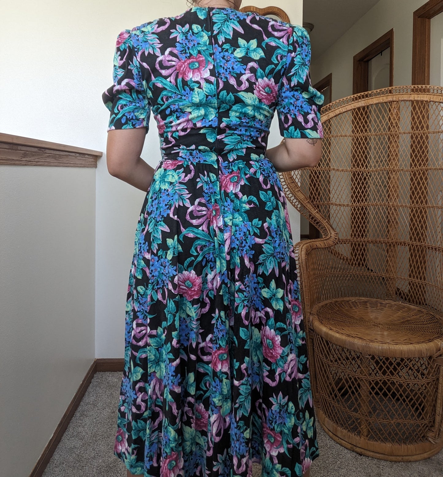 1980s floral puff sleeve dress Dress Rad Bonnie's Vintage