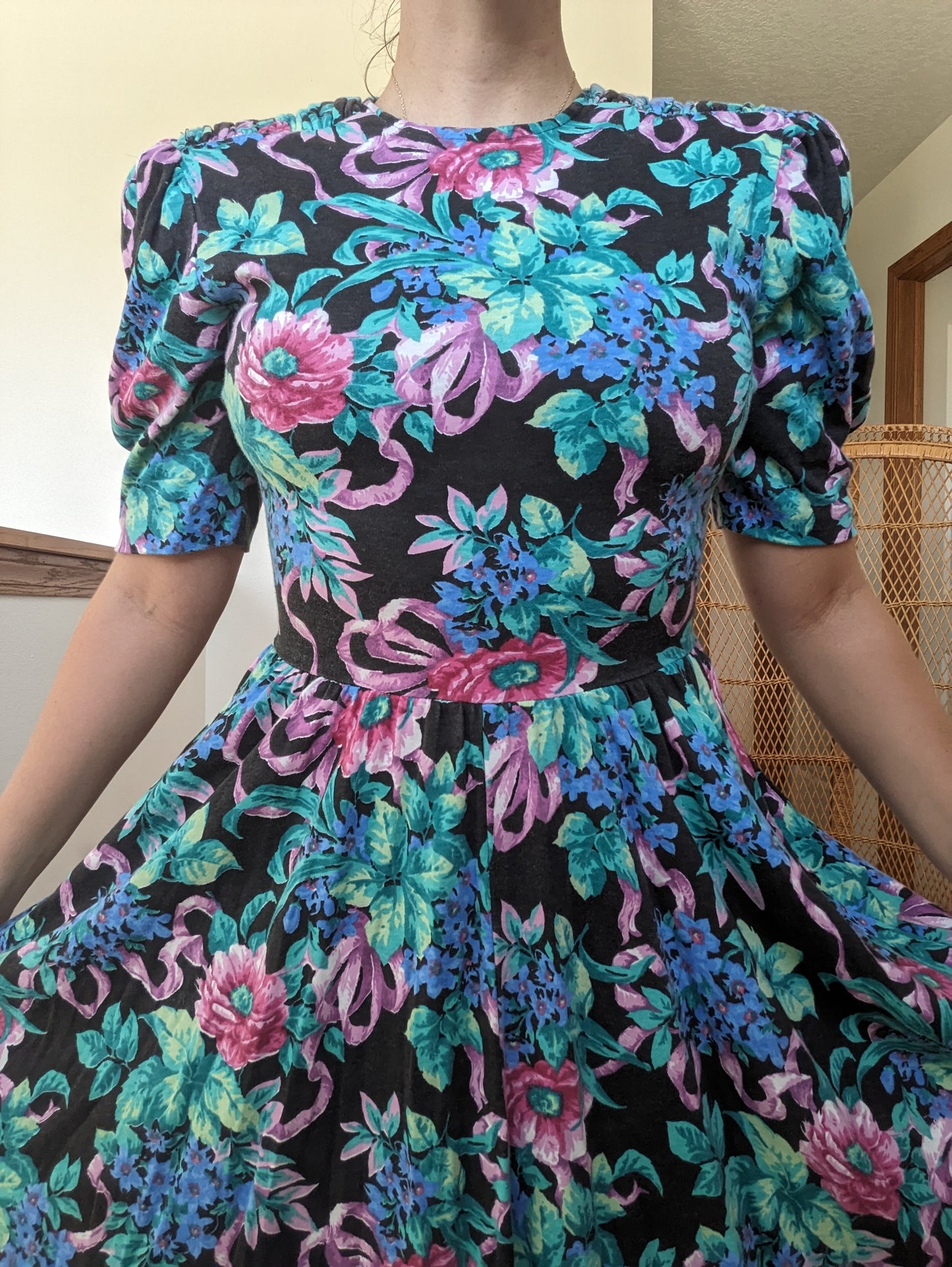 1980s floral puff sleeve dress Dress Rad Bonnie's Vintage