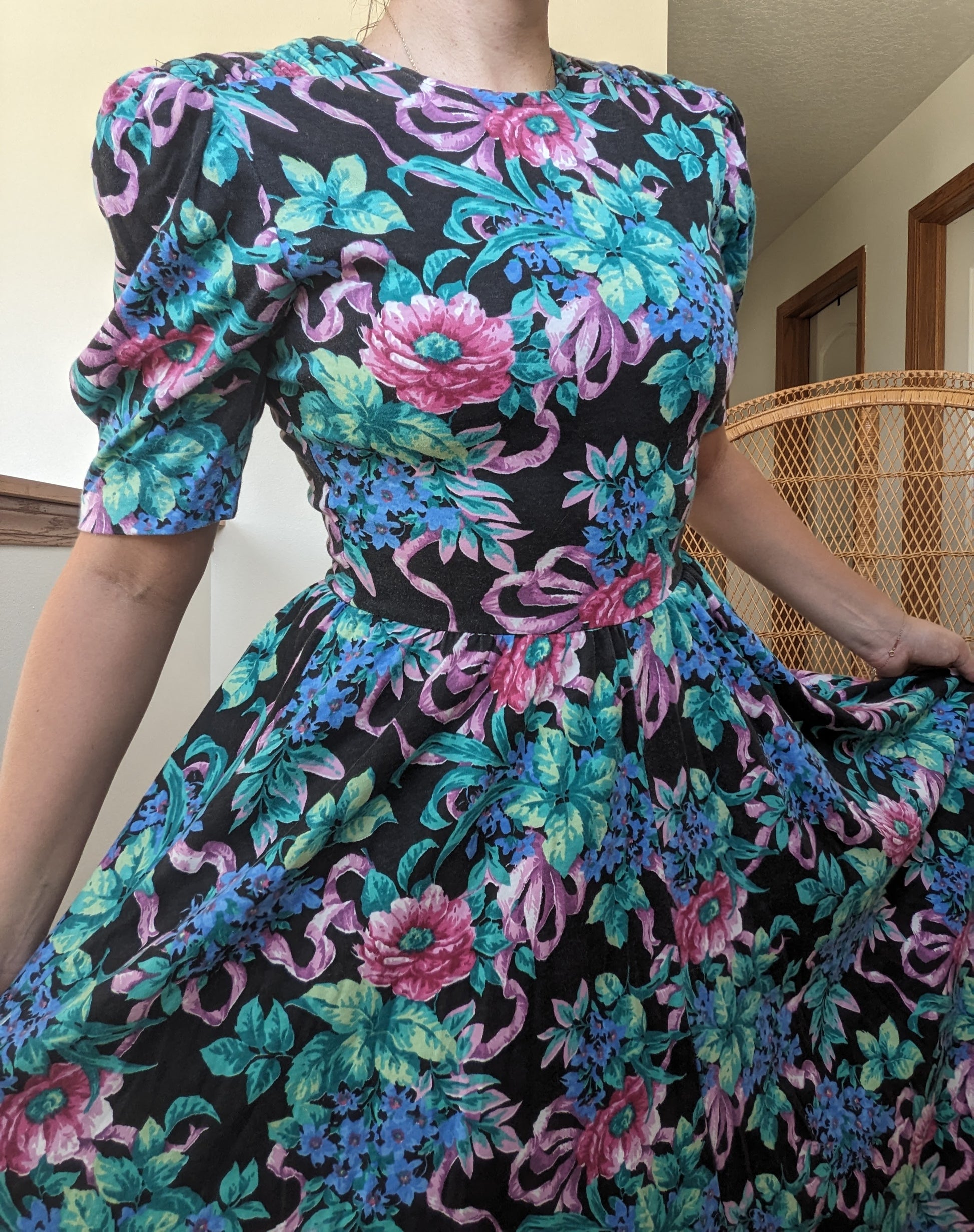 1980s floral puff sleeve dress Dress Rad Bonnie's Vintage