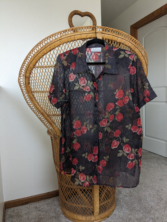 1990s crinkled sheer rose top Top Rad Bonnie's Vintage
