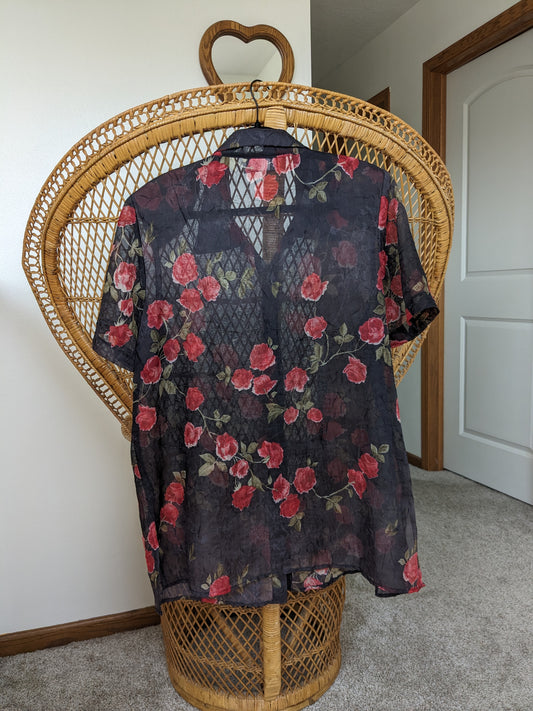 1990s crinkled sheer rose top Top Rad Bonnie's Vintage