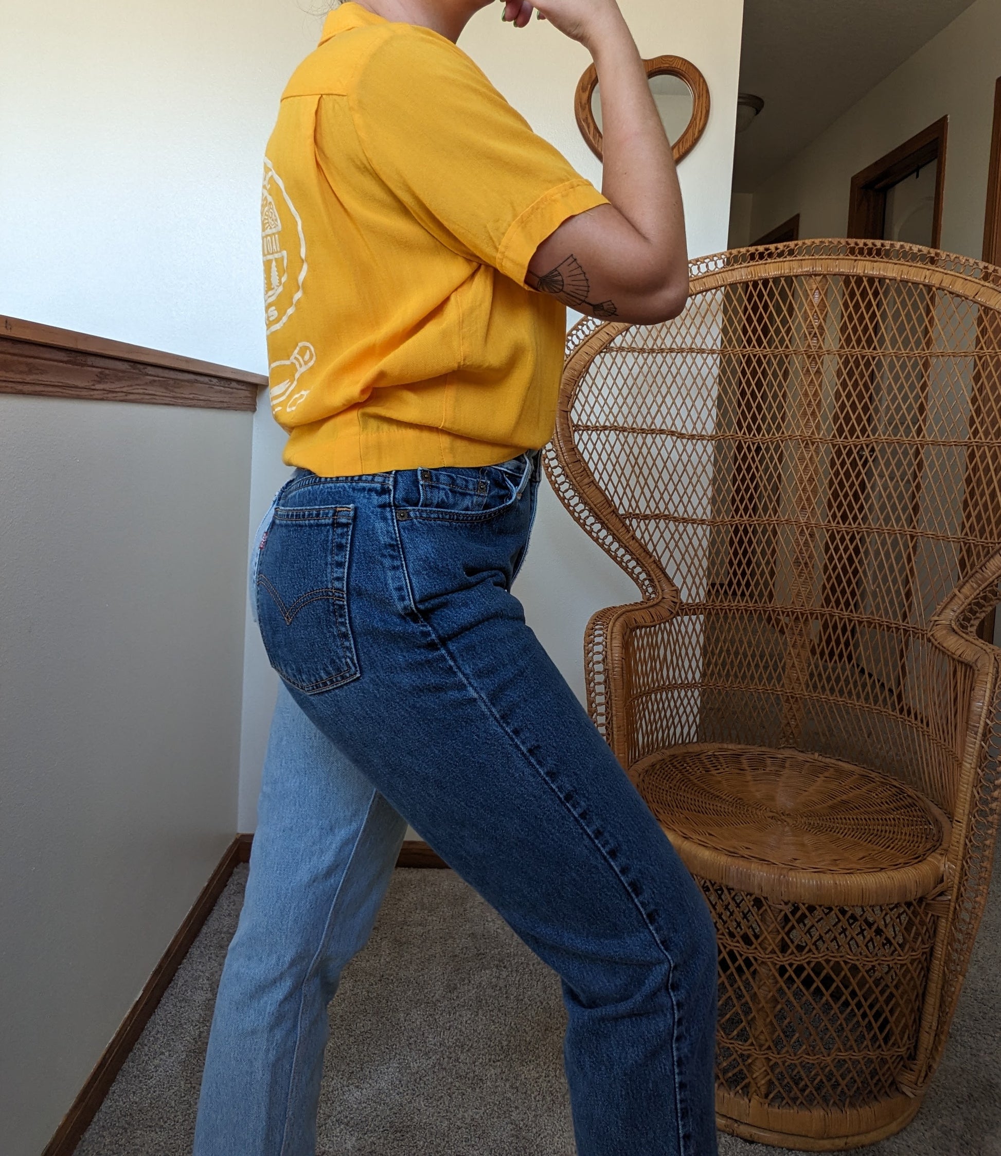 1950s goldenrod chain stitch bowling shirt Top Rad Bonnie's Vintage