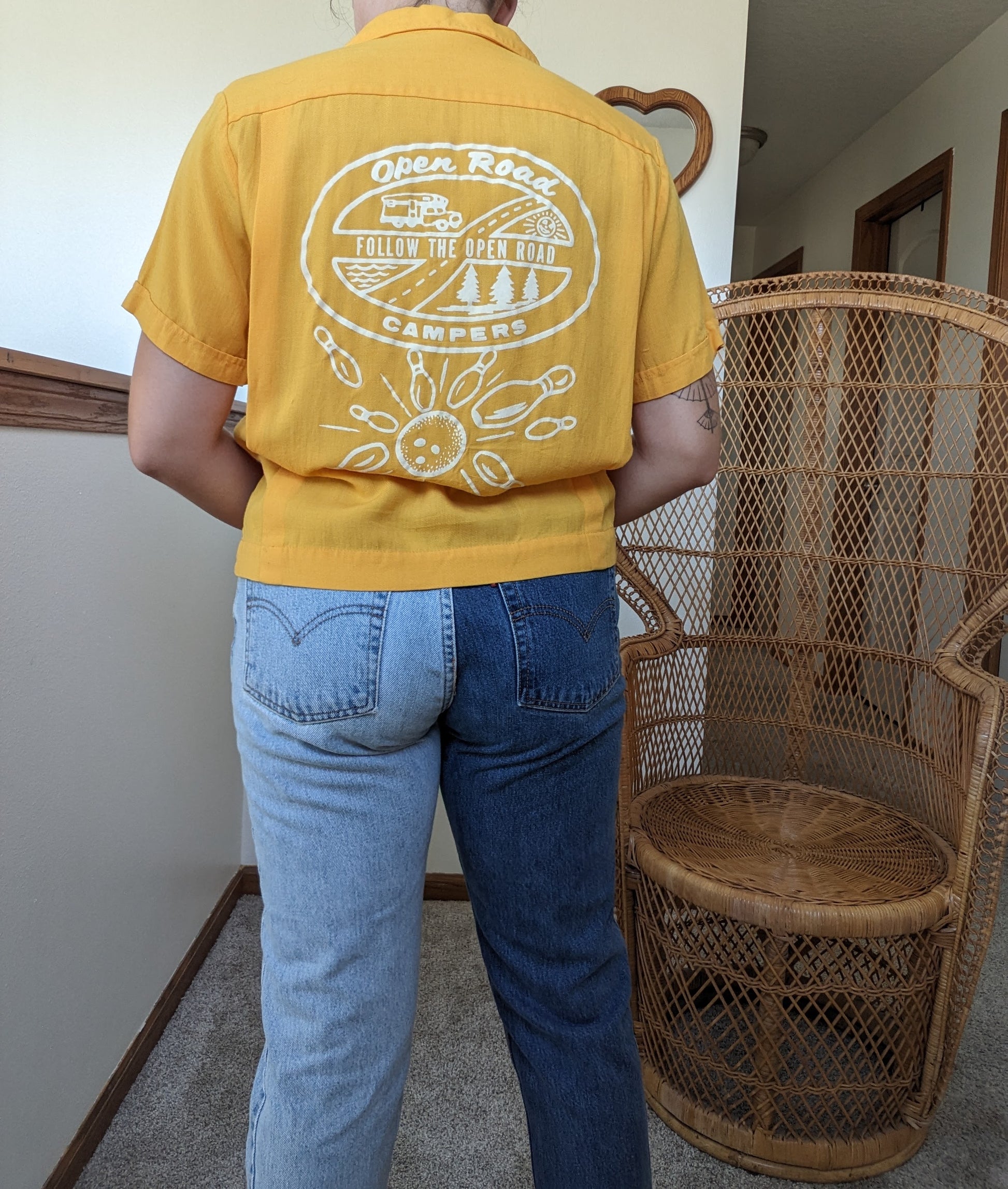 1950s goldenrod chain stitch bowling shirt Top Rad Bonnie's Vintage