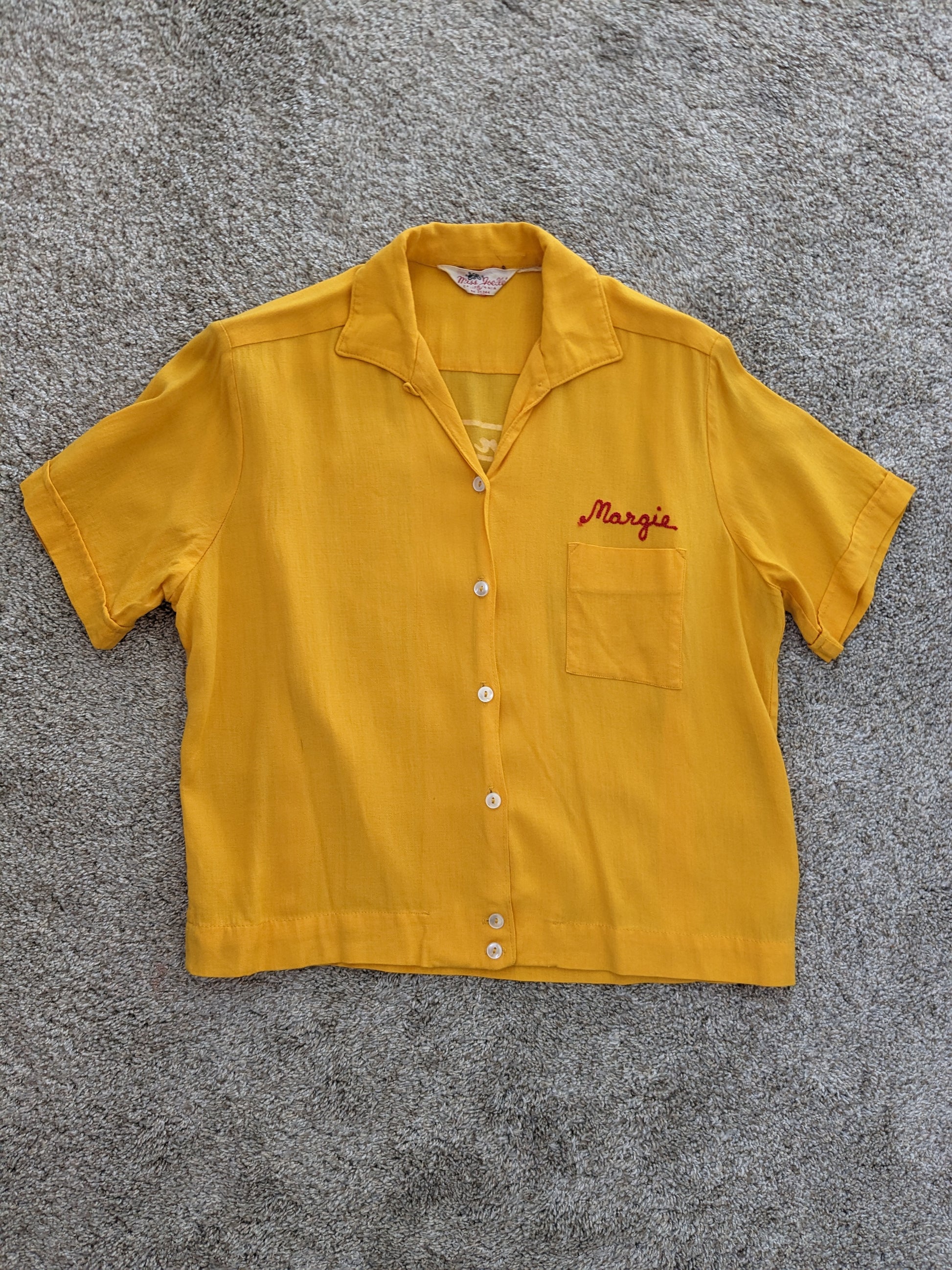 1950s goldenrod chain stitch bowling shirt Top Rad Bonnie's Vintage