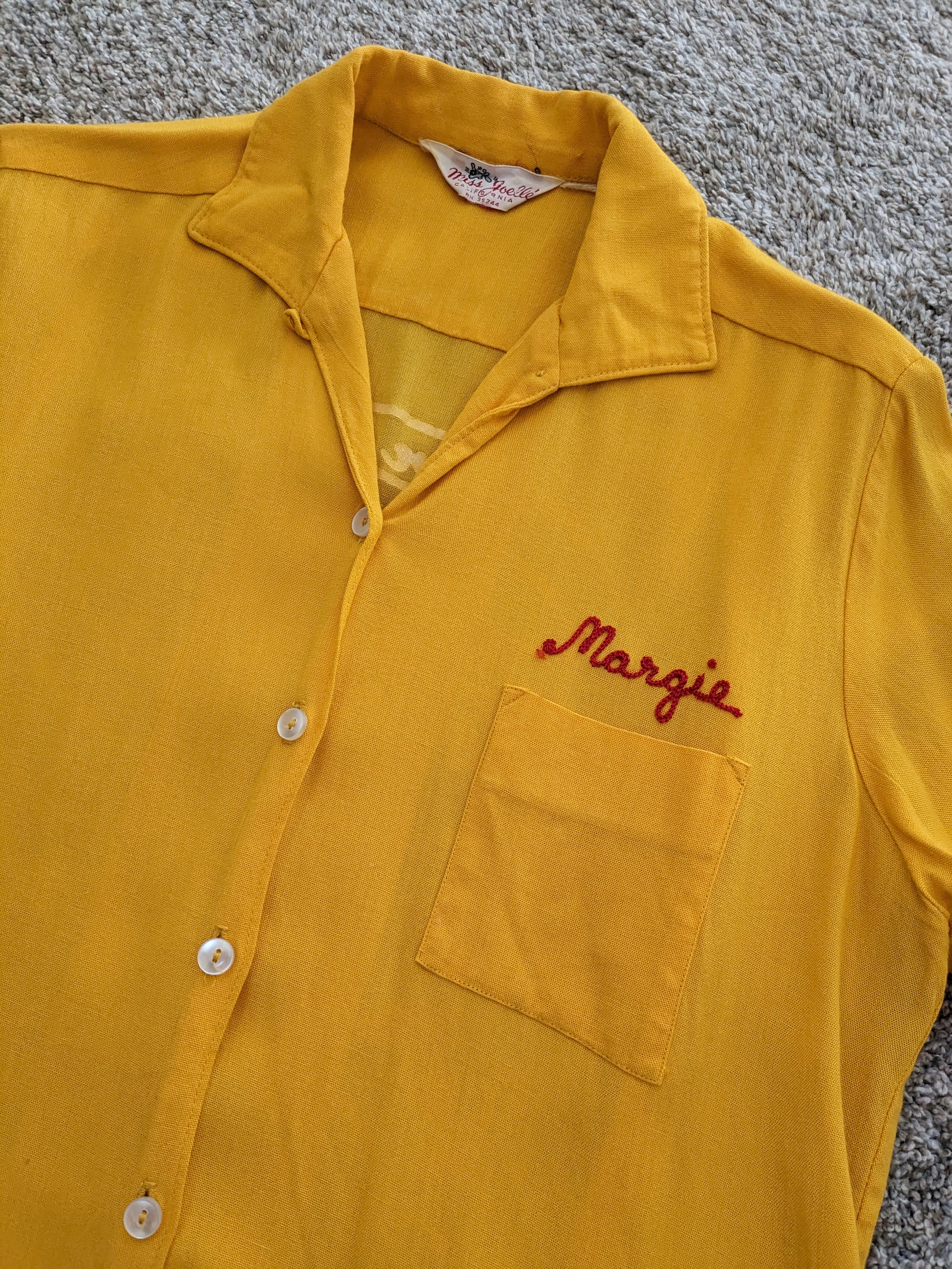 1950s goldenrod chain stitch bowling shirt Top Rad Bonnie's Vintage