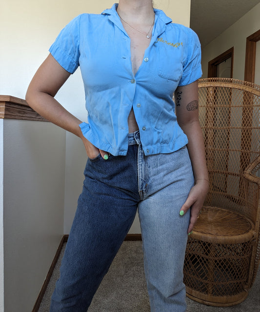 1960s union made chain stitch bowling shirt Top Rad Bonnie's Vintage