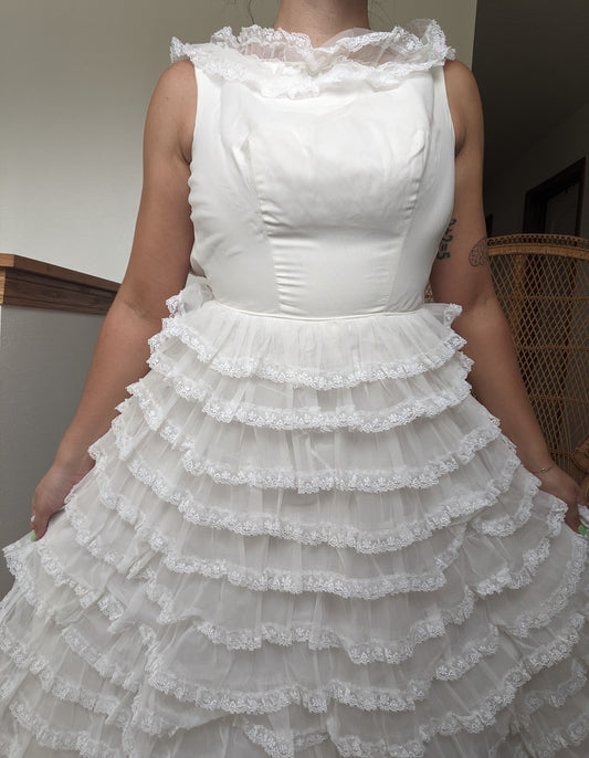 1960s tiered lace ruffle wedding gown Dress Rad Bonnie's Vintage