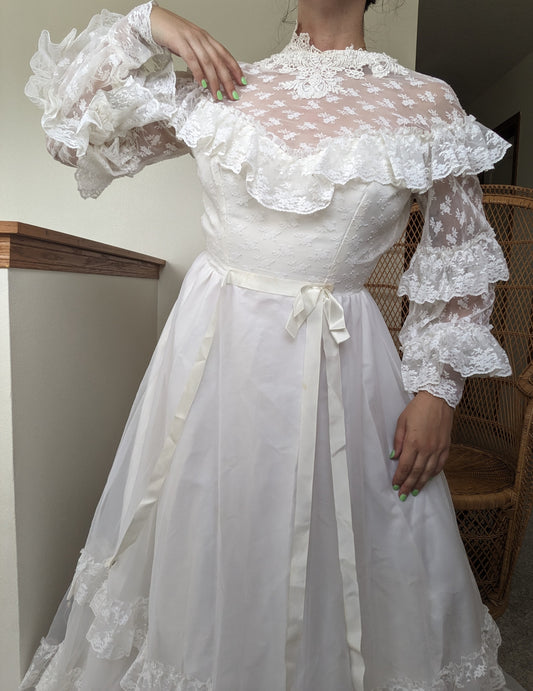 1970s tiered lace wedding gown Dress Rad Bonnie's Vintage