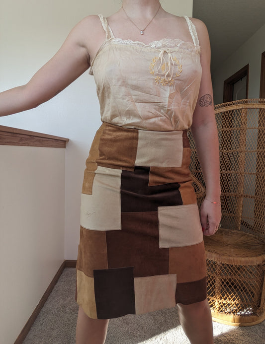 1990s patchwork suede skirt Skirt Rad Bonnie's Vintage