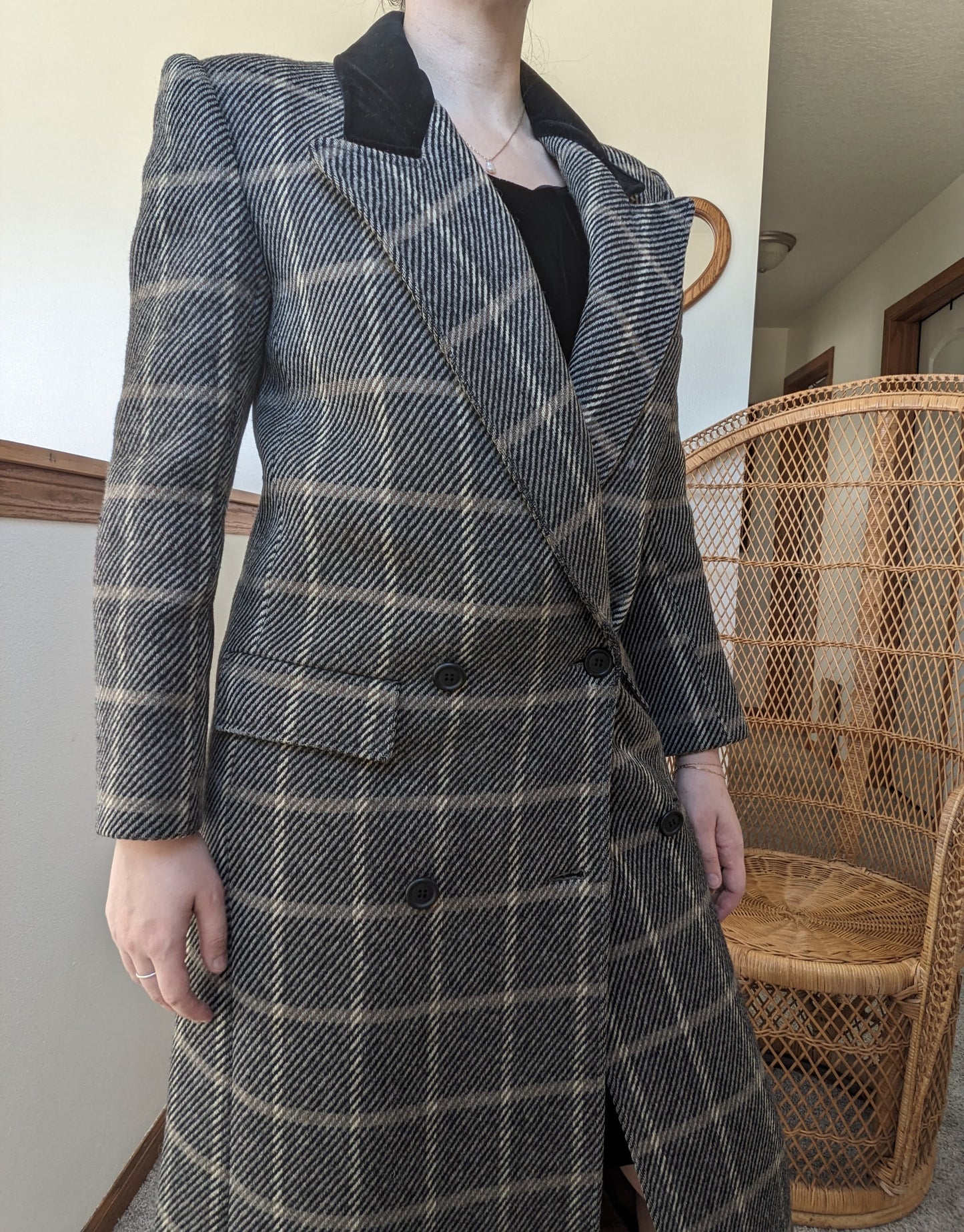 1980s structured plaid coat