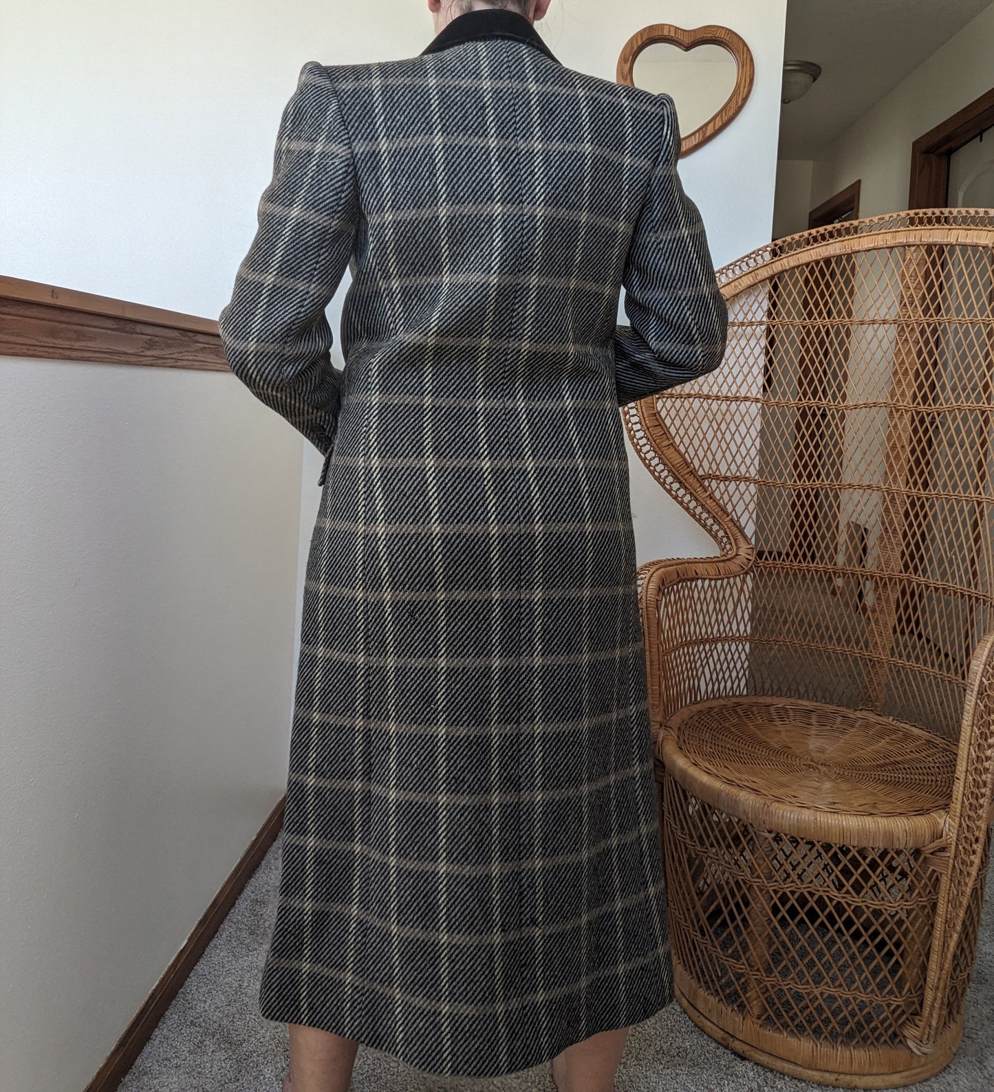 1980s structured plaid coat