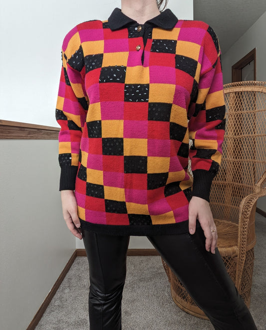 1980s checkered sequin sweater Sweater Rad Bonnie's Vintage