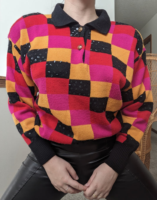 1980s checkered sequin sweater Sweater Rad Bonnie's Vintage
