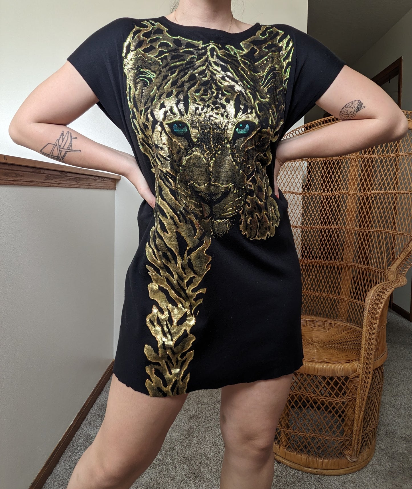 1980s gold leopard tunic