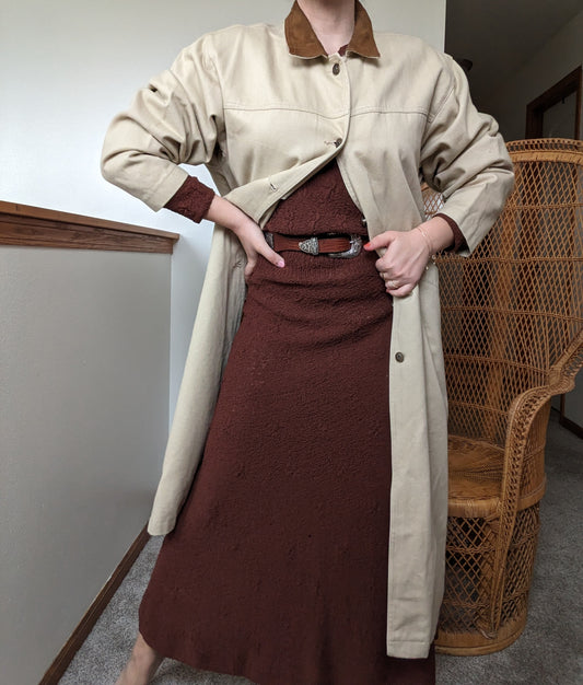 1990s suede collar duster Jacket Rad Bonnie's Vintage