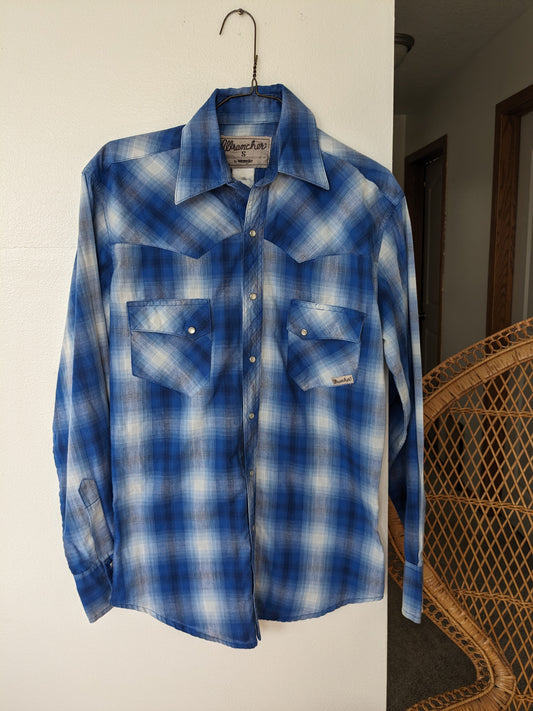 1980s blue check pearl snap Western Shirt Rad Bonnie's Vintage