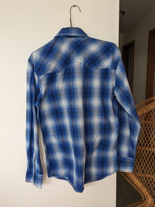 1980s blue check pearl snap Western Shirt Rad Bonnie's Vintage