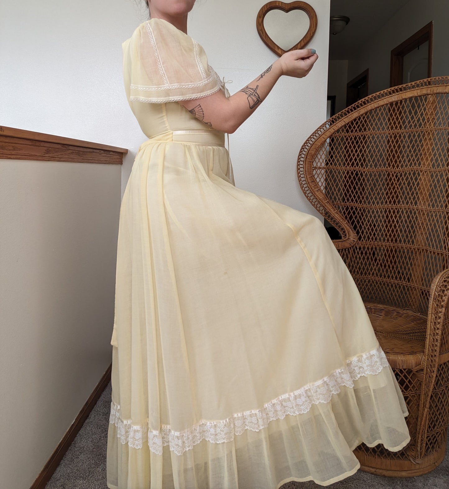 1970s pastel yellow prairie dress
