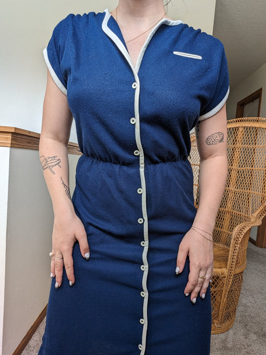 1970s navy dress Dress Rad Bonnie's Vintage