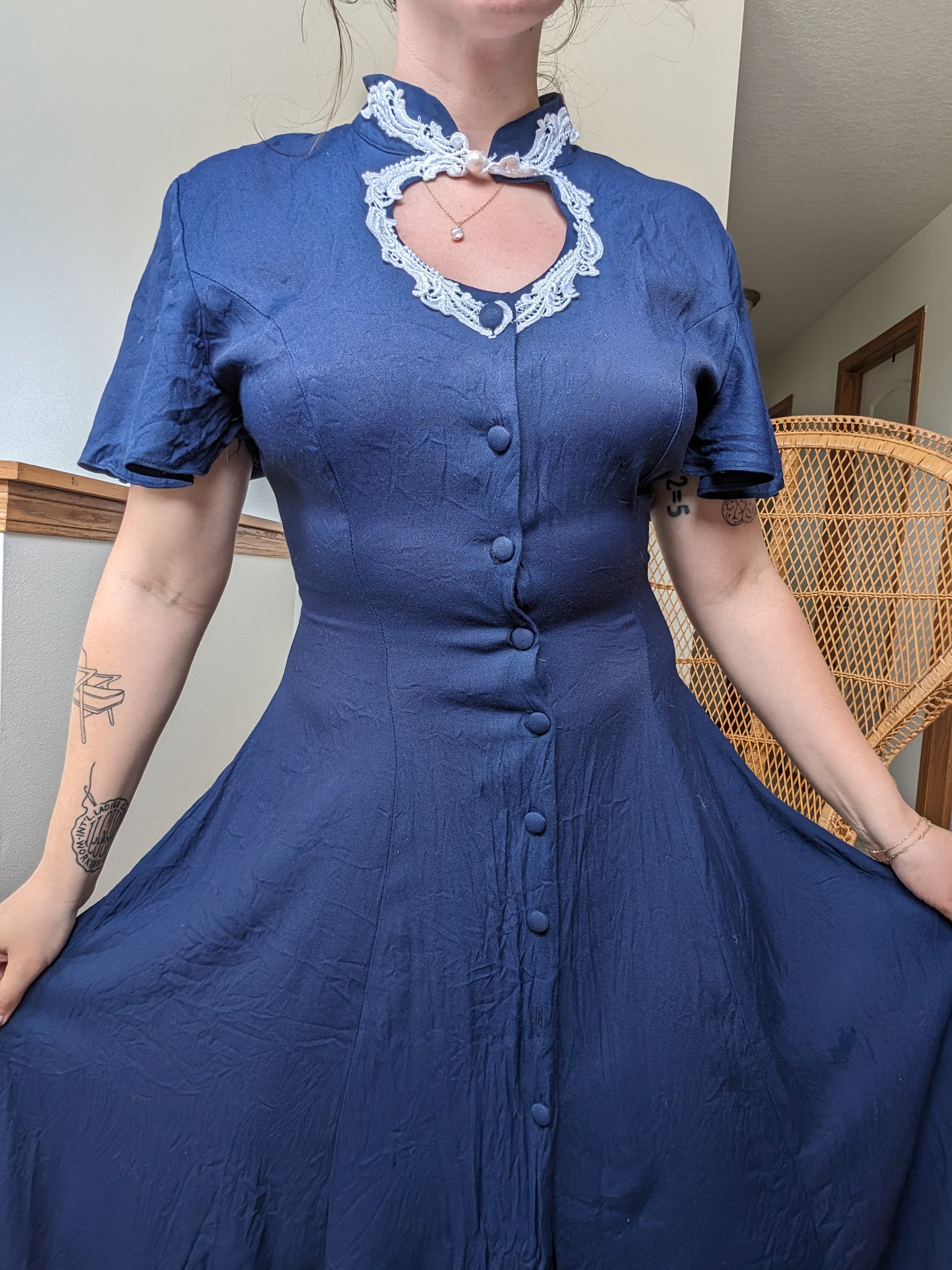 1990s navy keyhole dress Dress Rad Bonnie's Vintage