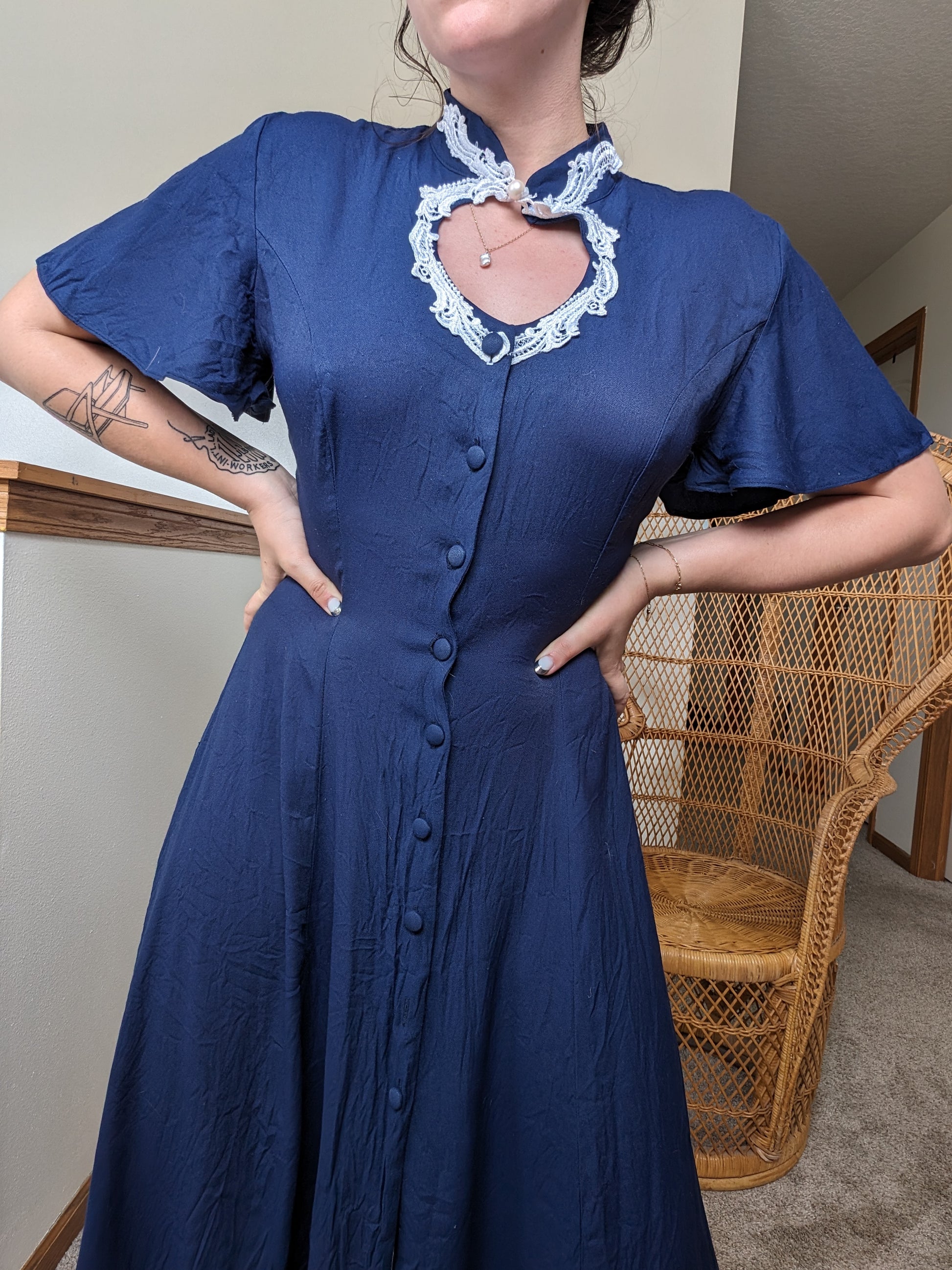 1990s navy keyhole dress Dress Rad Bonnie's Vintage