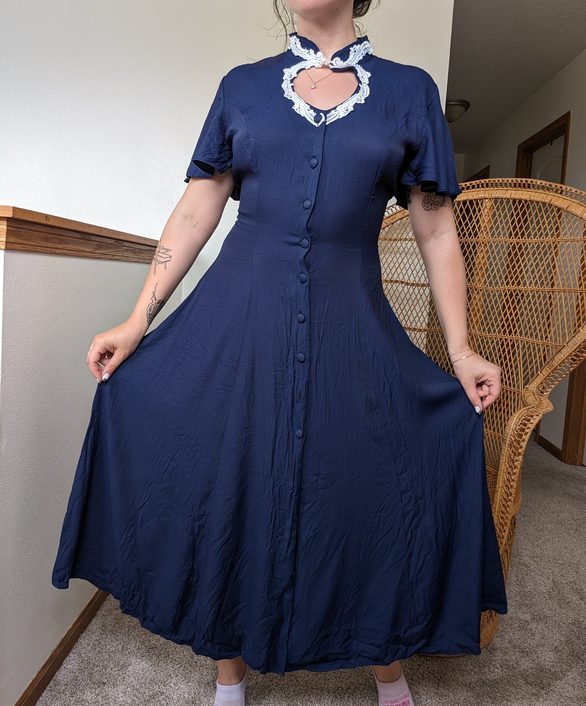 1990s navy keyhole dress Dress Rad Bonnie's Vintage