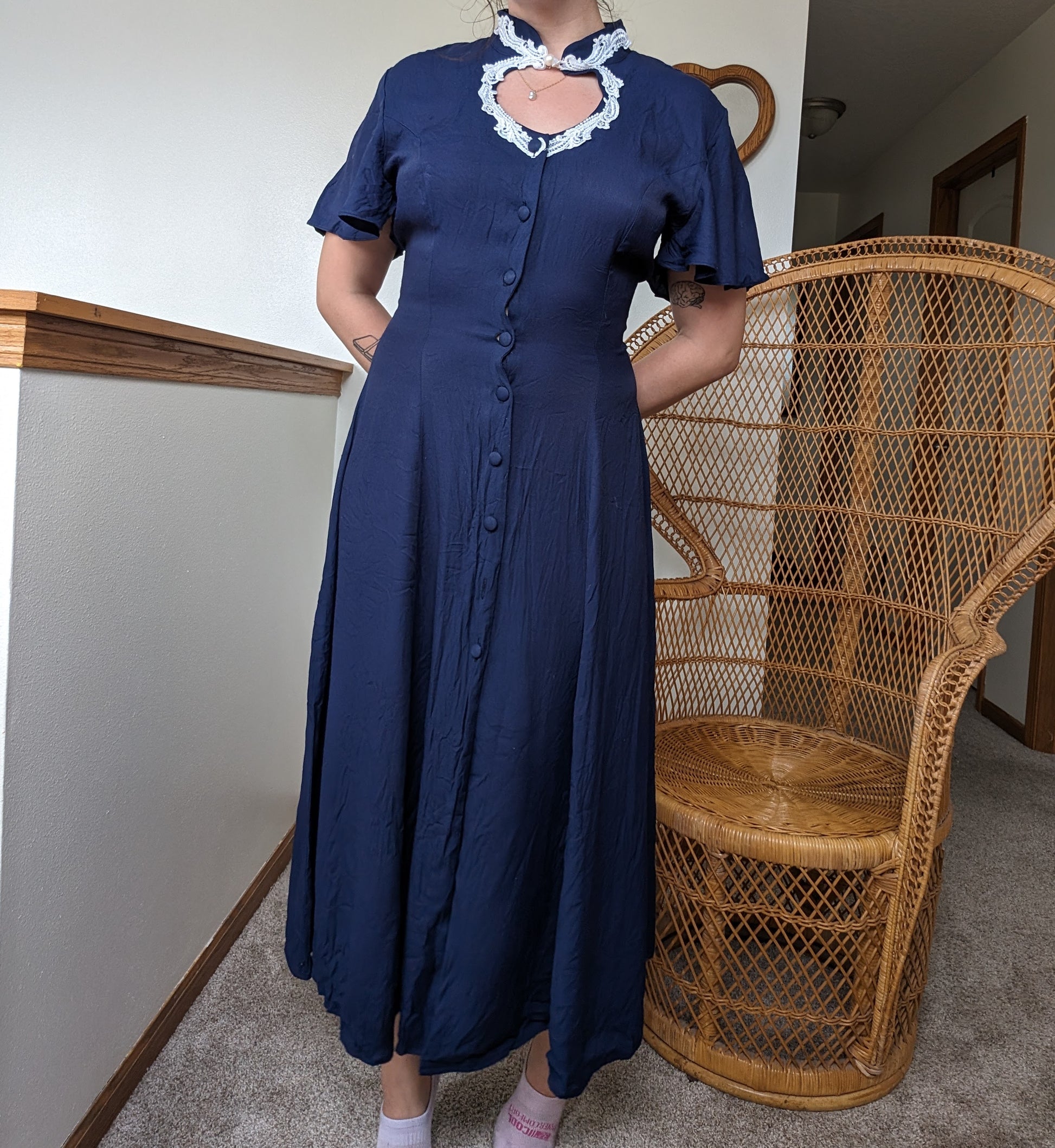 1990s navy keyhole dress Dress Rad Bonnie's Vintage