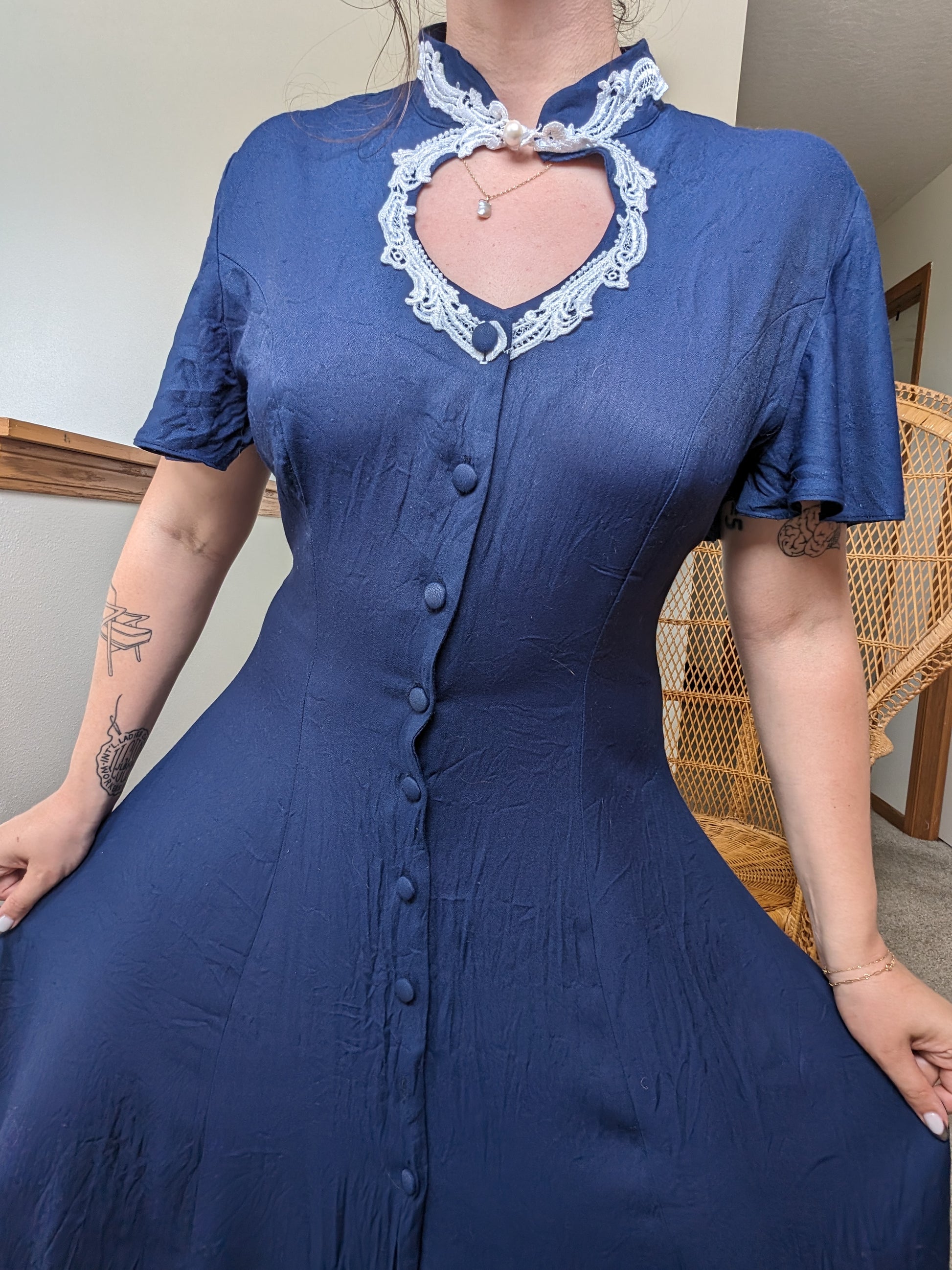 1990s navy keyhole dress Dress Rad Bonnie's Vintage