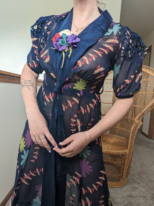 1930s sheer floral dress Dress Rad Bonnie's Vintage