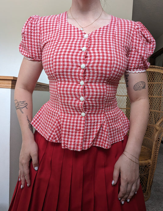 1970s gingham peplum top Top Rad Bonnie's Vintage
