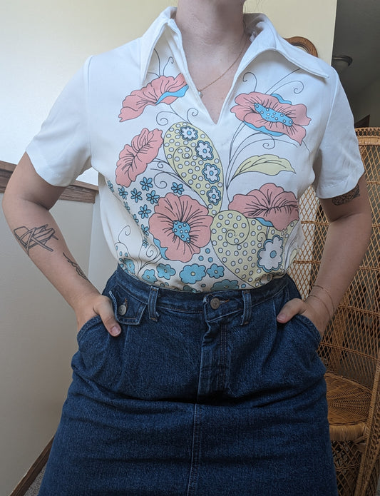 1970s floral top Top Rad Bonnie's Vintage