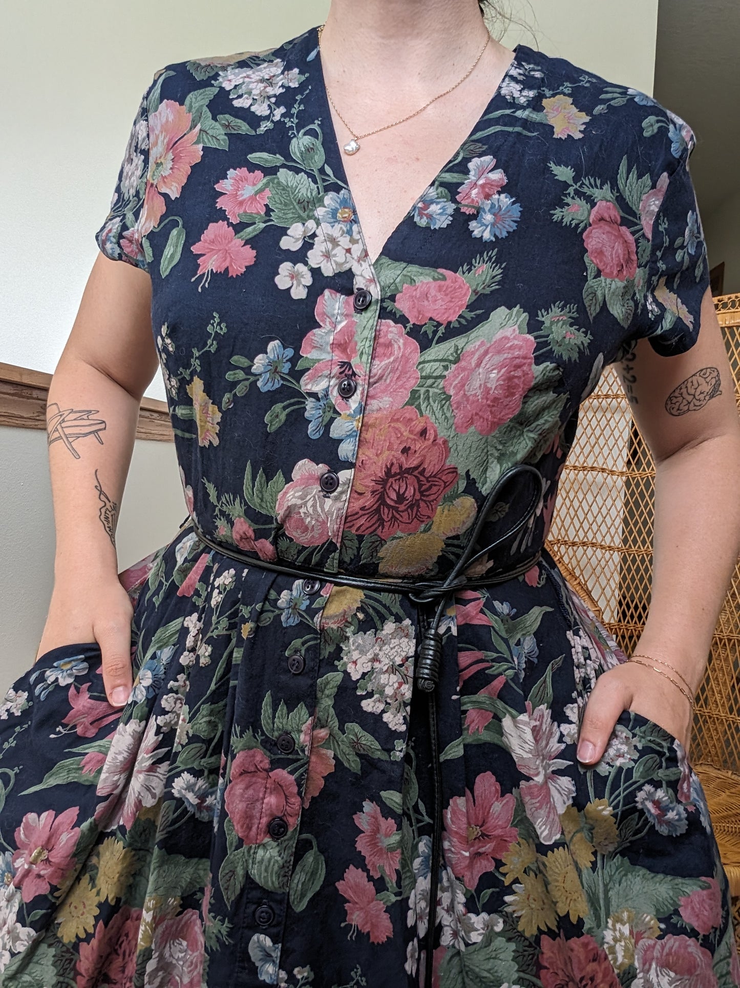 1980s moody floral dress