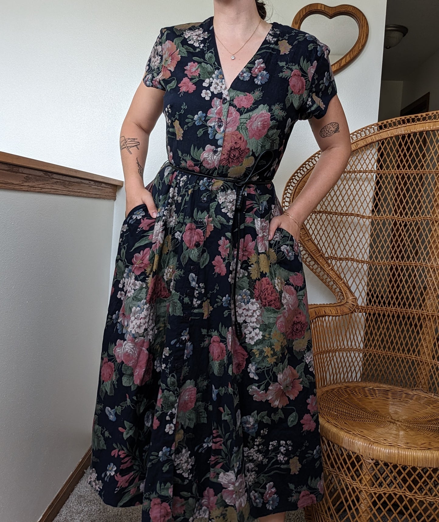 1980s moody floral dress