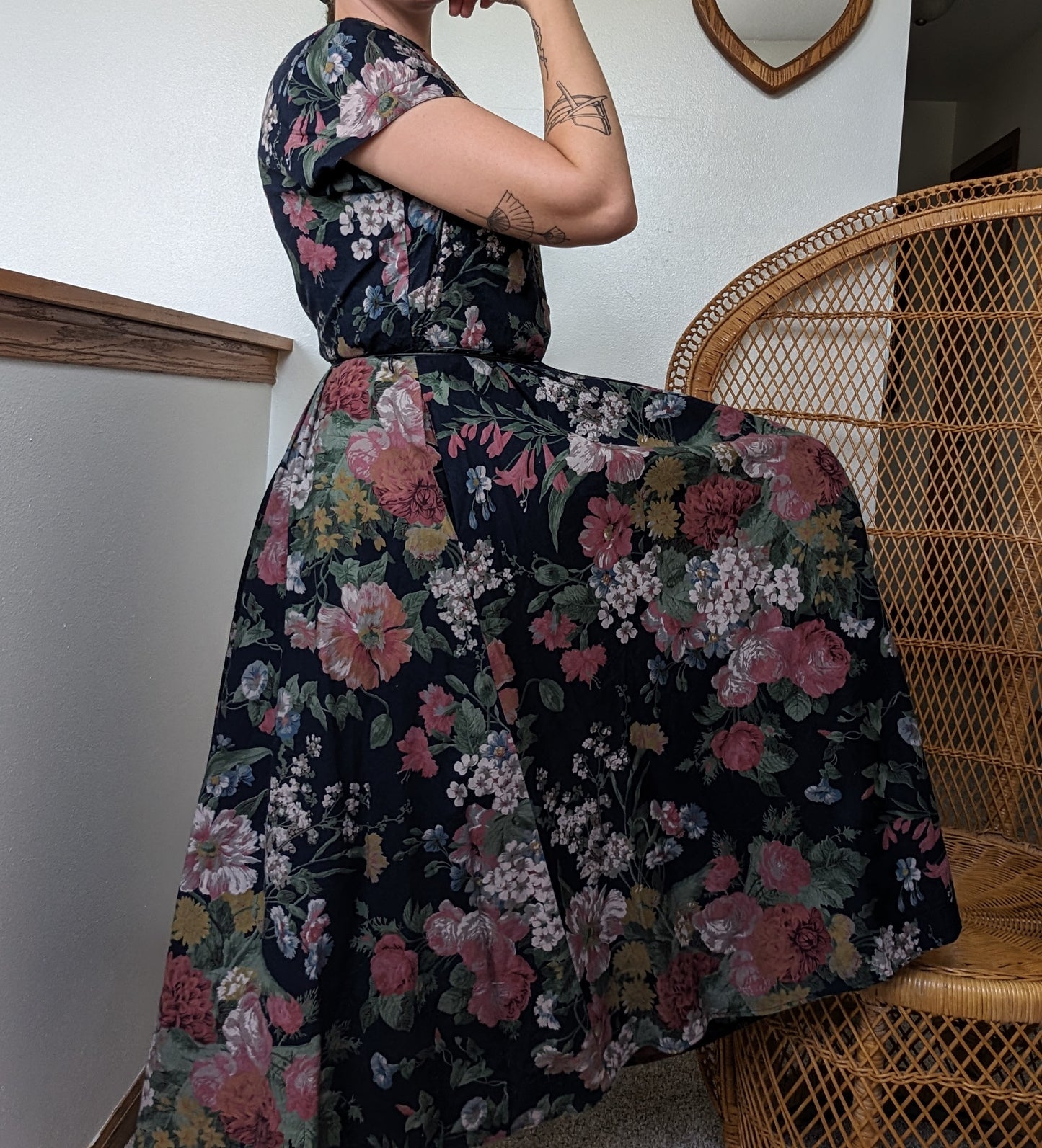 1980s moody floral dress