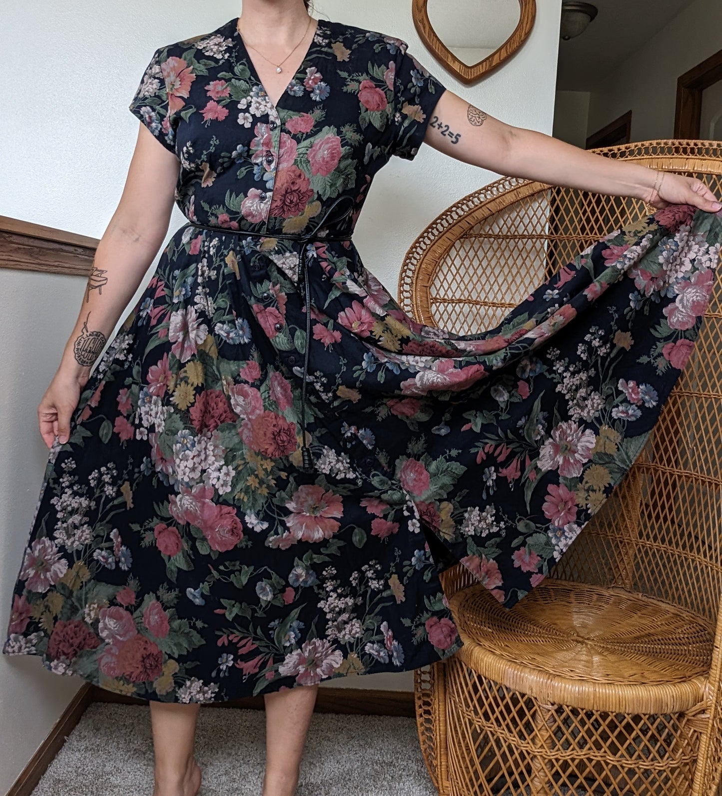 1980s moody floral dress