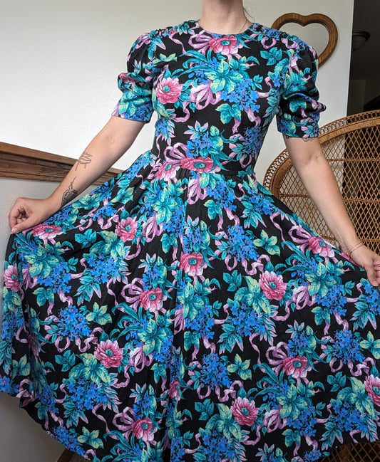 1980s dark floral dress Dress Rad Bonnie's Vintage