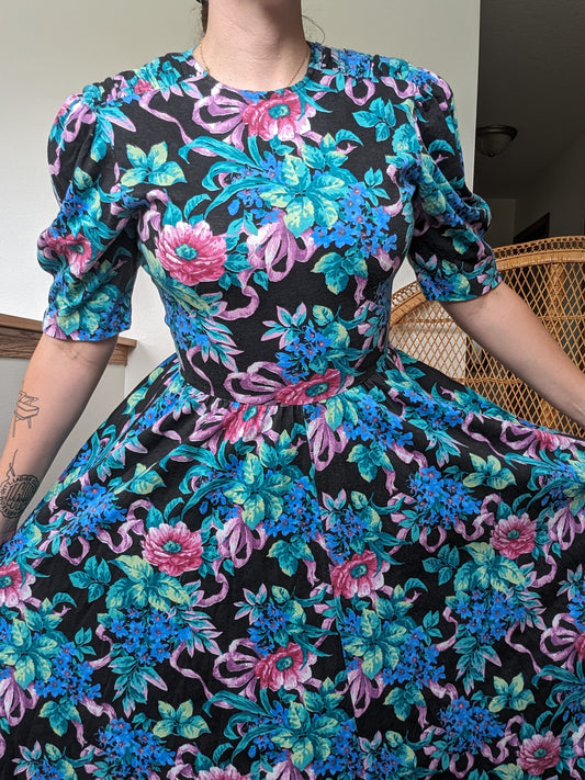 1980s dark floral dress Dress Rad Bonnie's Vintage