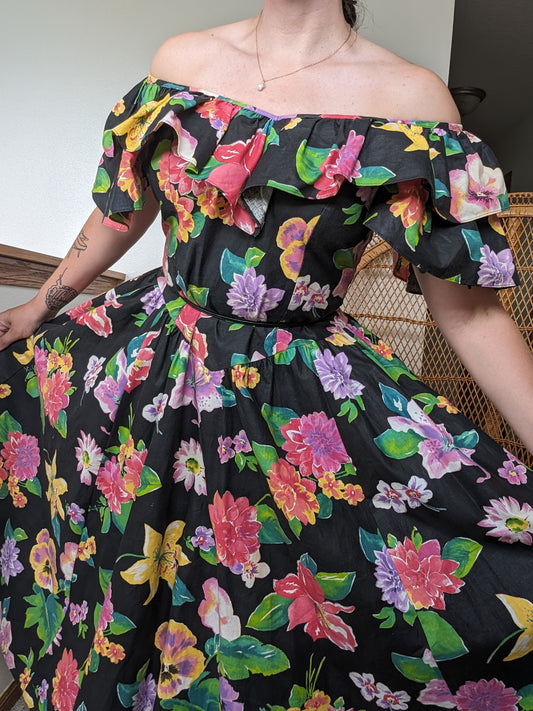 1980s dark floral dress Dress Rad Bonnie's Vintage